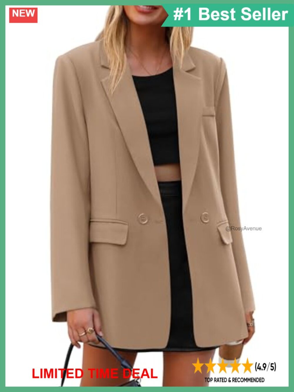 Double Breasted Notch Lapel Loose Fit Blazer Business Casual Office Work